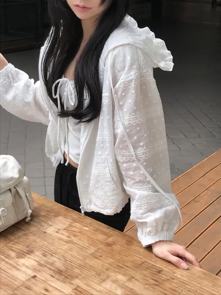있음 선적 한국 chic 패션 레이스 후드 자외선 차단 셔츠 상세 이미지 4