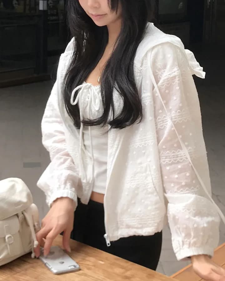 있음 선적 한국 chic 패션 레이스 후드 자외선 차단 셔츠 상세 이미지 5