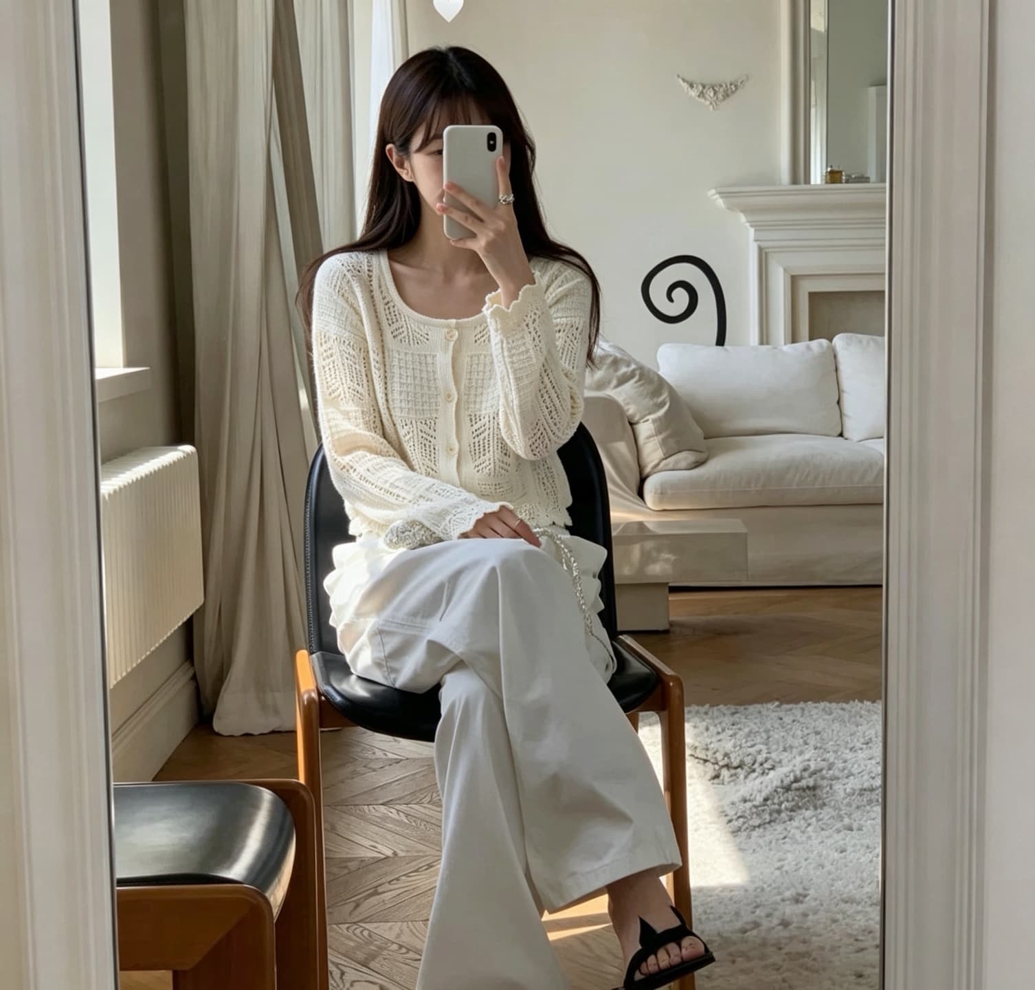 있음 선적 한국 ins 디자인 센스 품격 느긋한 바람 홀로우 아웃 얇은 스타일 긴팔 니트 오픈 가디건 이미지 3