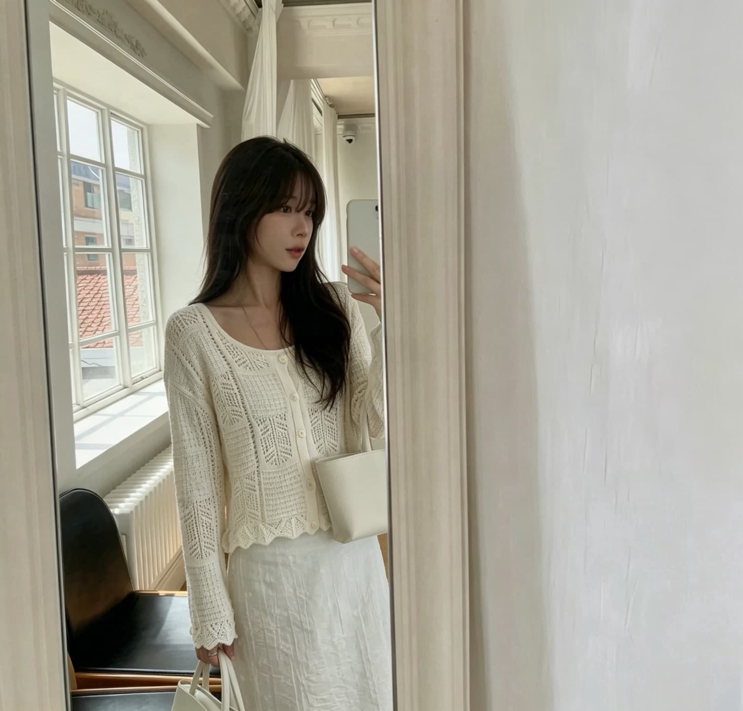 있음 선적 한국 ins 디자인 센스 품격 느긋한 바람 홀로우 아웃 얇은 스타일 긴팔 니트 오픈 가디건 상세 이미지 3