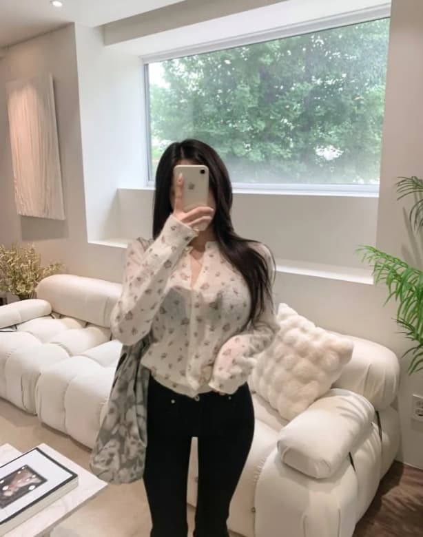 있음 선적 한국 ins 패션 꽃무늬 니트 카디건 코트 이미지 2