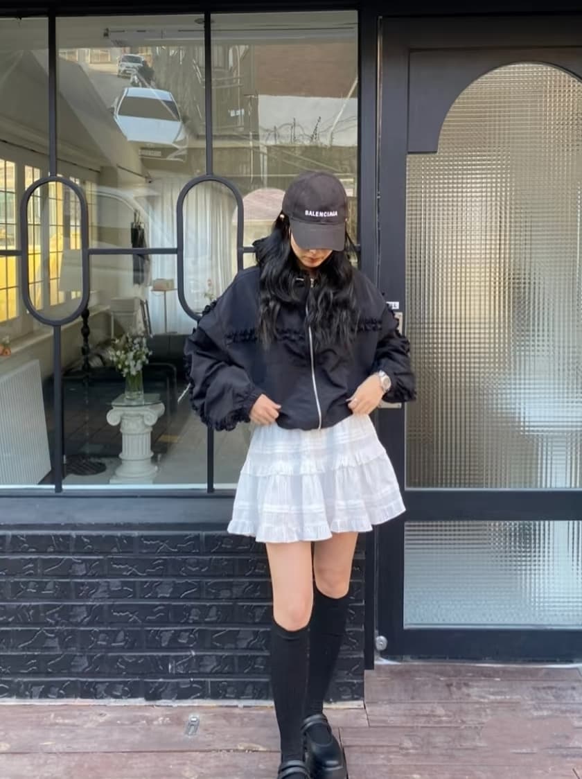 있음 선적 한국 ins 프릴 레이스 패치워크 자외선 차단 긴팔 얇은 코트 상세 이미지 5