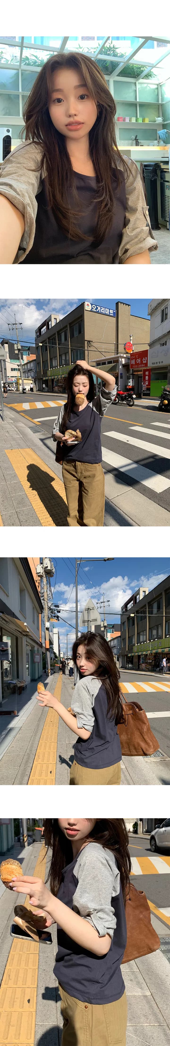 있음 선적 한국 ins 여름 루즈핏 디자인 센스 배색 티셔츠 상세 이미지 13