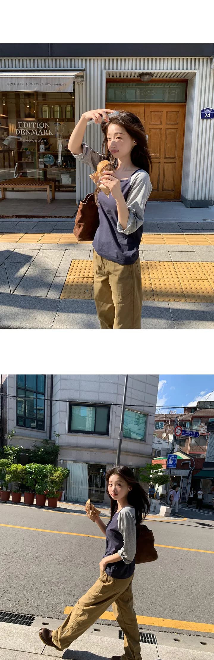 있음 선적 한국 ins 여름 루즈핏 디자인 센스 배색 티셔츠 상세 이미지 14