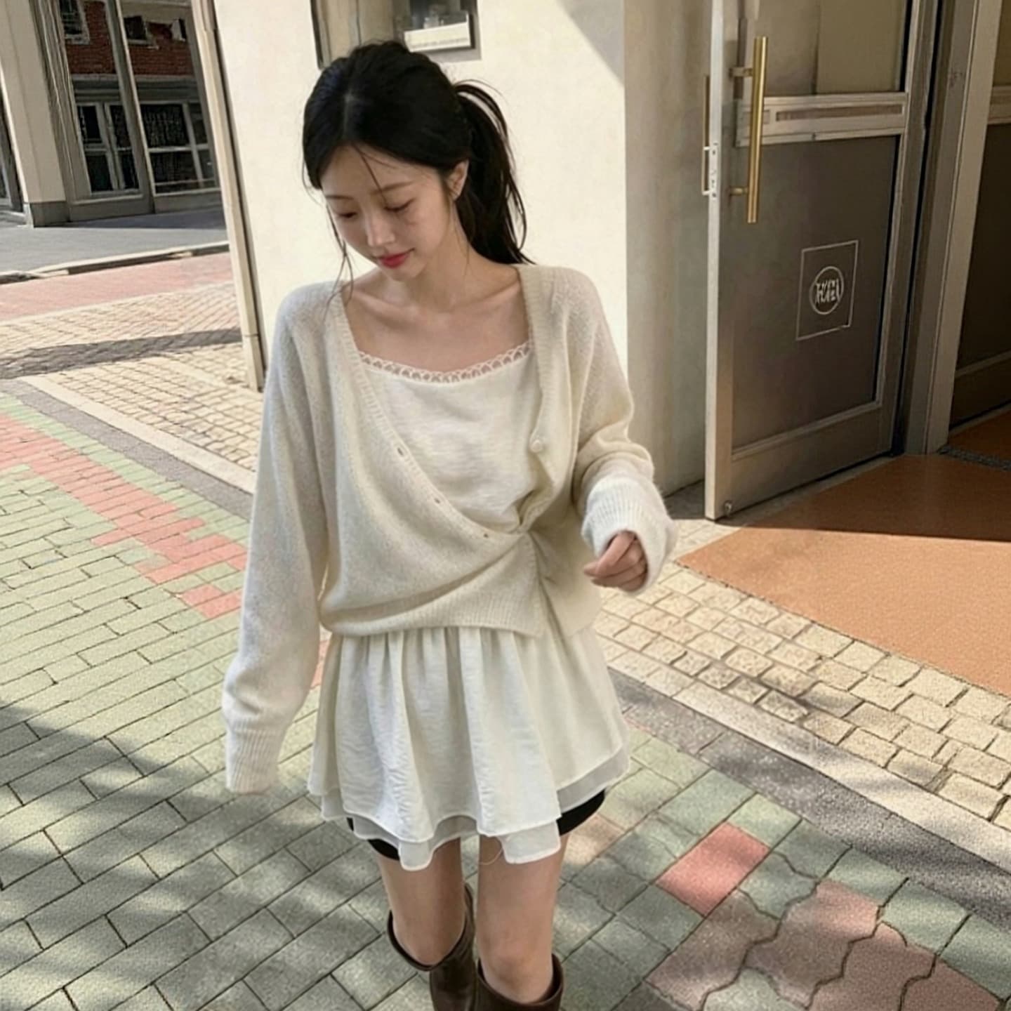 있음 선적 한국 chic Chic 디자인 센스 경 사진 버클 긴팔 니트 스웨터