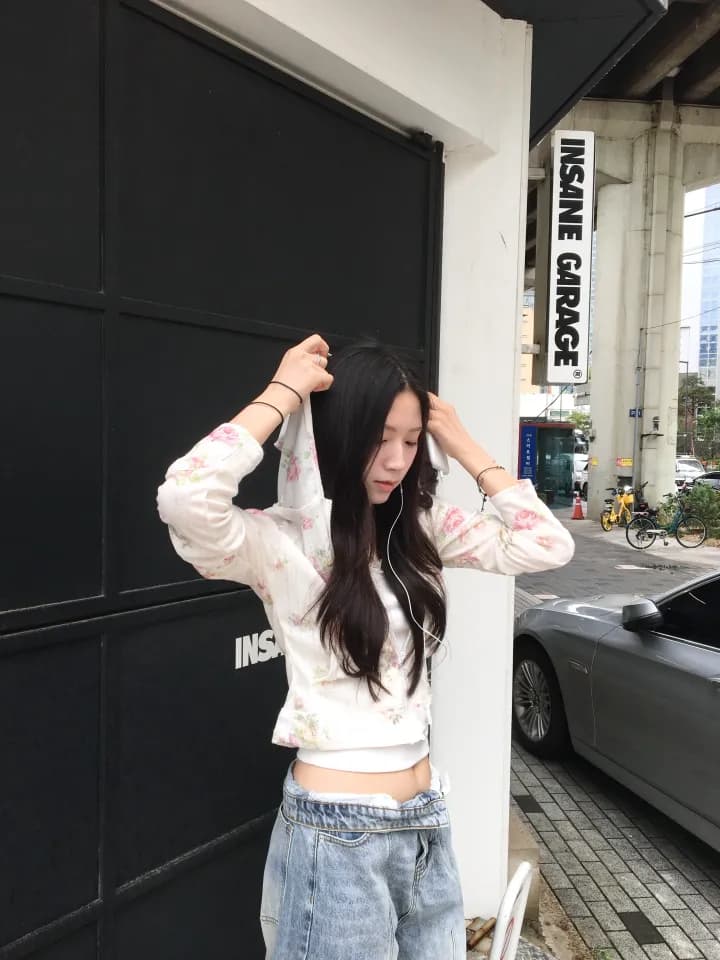 있음 선적 한국 chic 얇은 스타일 꽃무늬 지퍼 후드 자외선 차단 재킷 이미지 2