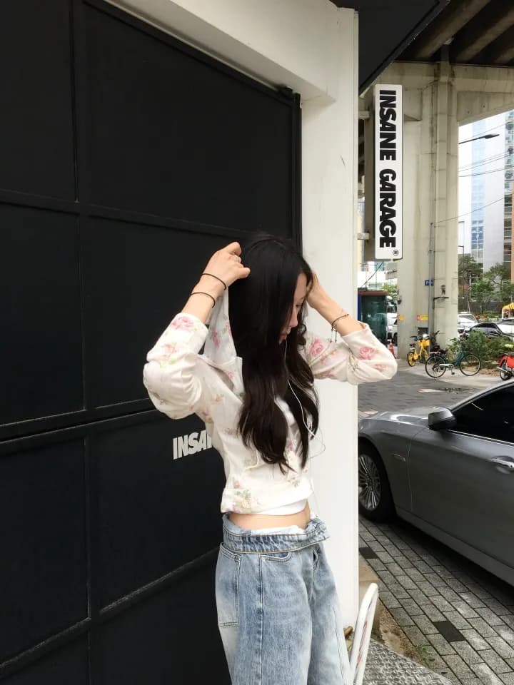 있음 선적 한국 chic 얇은 스타일 꽃무늬 지퍼 후드 자외선 차단 재킷 상세 이미지 6