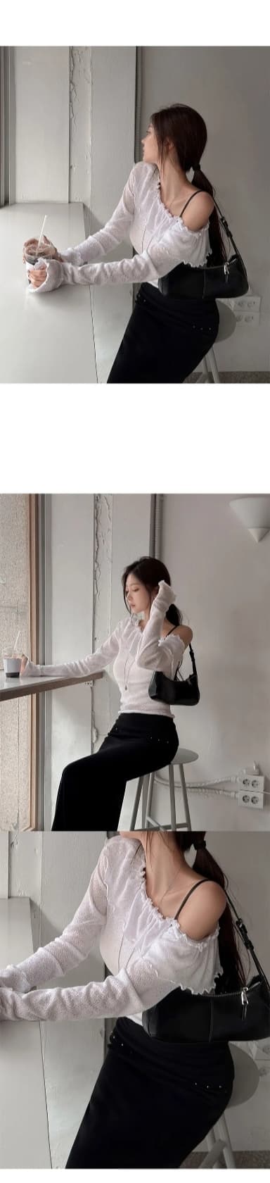 있음 선적 한국 ins 달콤함 프릴 수 있습니다. 오프숄더 슬림해 보이는 맨위 상세 이미지 3