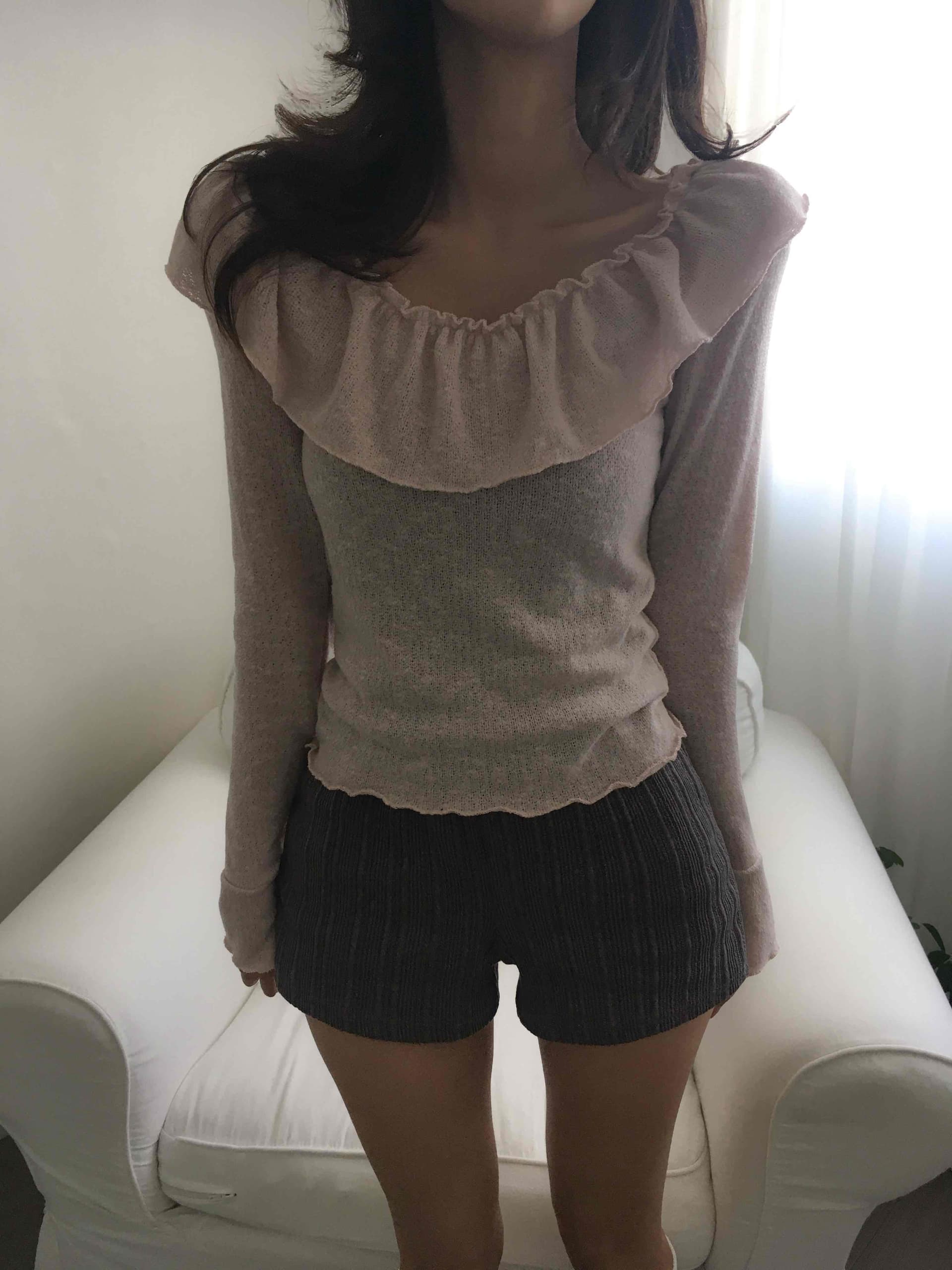 있음 선적 한국 ins 달콤함 프릴 수 있습니다. 오프숄더 슬림해 보이는 맨위 상세 이미지 10