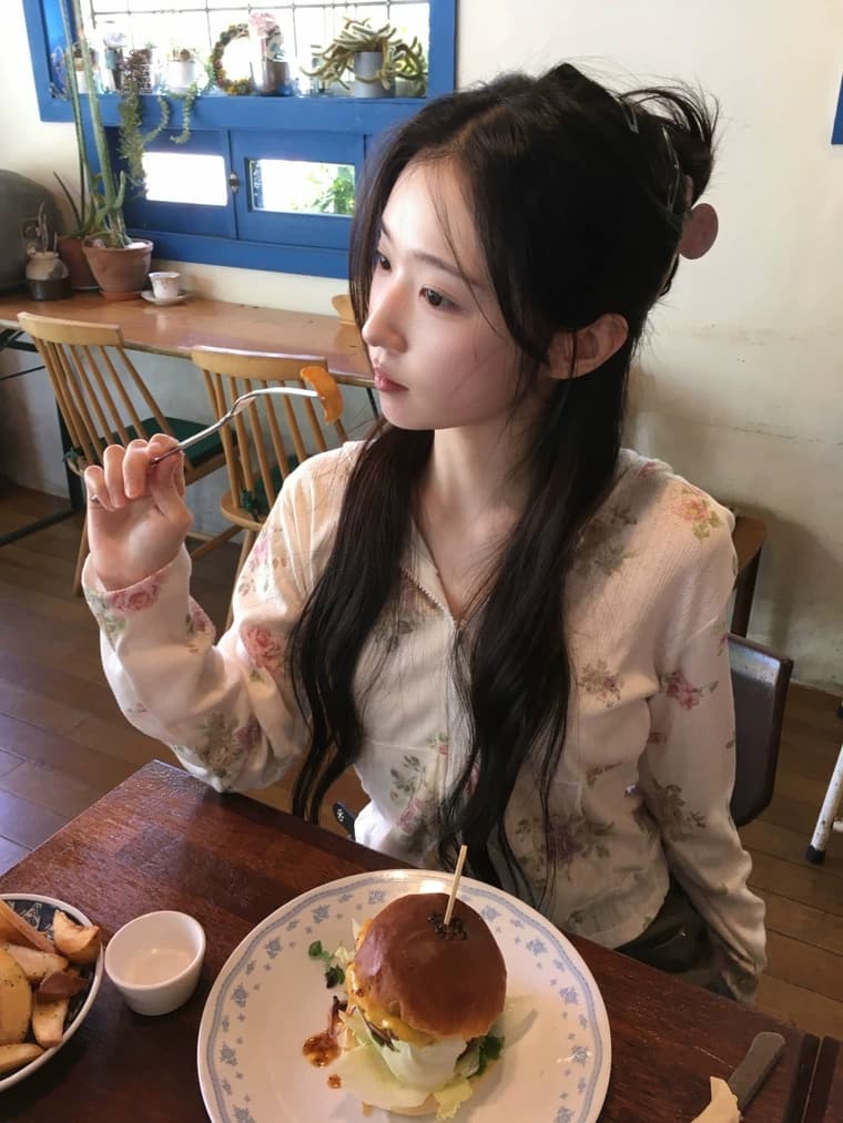 있음 선적 한국 ins 달콤함 소녀 레트로 꽃 후드 긴팔 맨위 상세 이미지 15