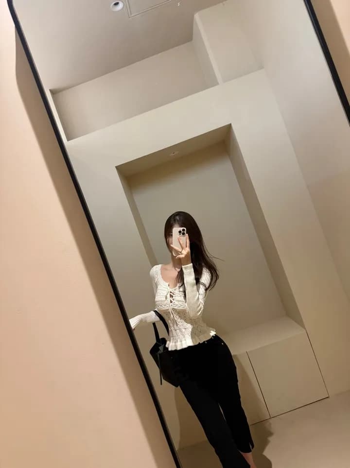 있음 선적 한국 ins 품격 홀로우 아웃 허리 수축 기본 셔츠 상세 이미지 12