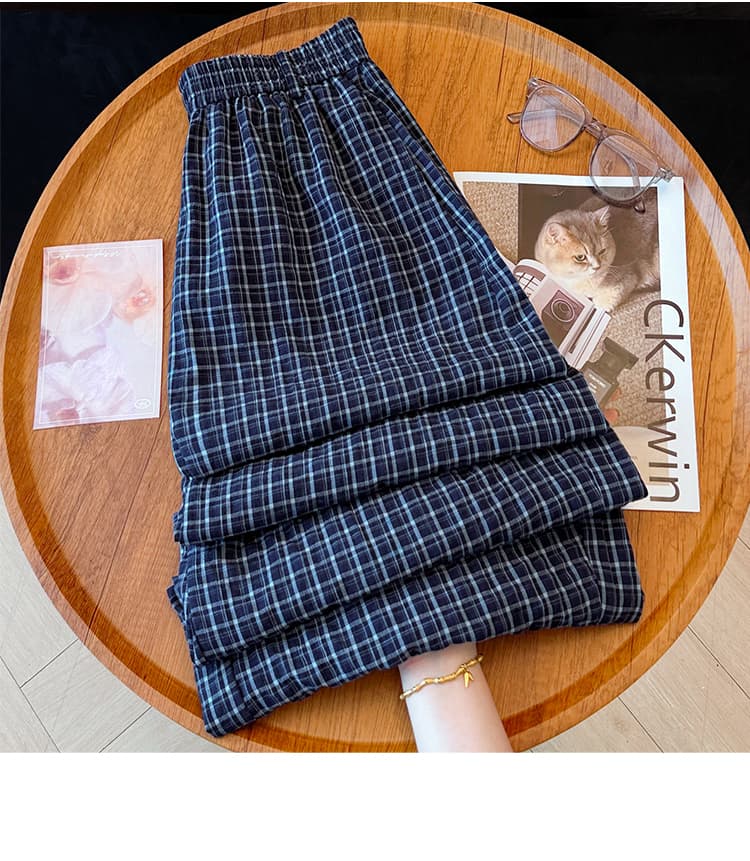 진짜 팻 새로운 느긋한 바람 느슨함 센스 바지 아이들 여름 얇은 레트로 체크무늬 캐주얼 바지 자이언트 잘 생긴 상세 이미지 9