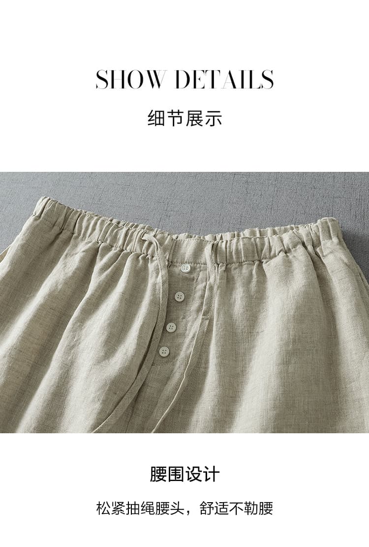 실사 재고 있음 면 린넨 허리밴드 펌프 로프 못 반바지 여성 패션 다용도 슬림해 보이는 허리 넓은 다리가 짧다. 바지 상세 이미지 4
