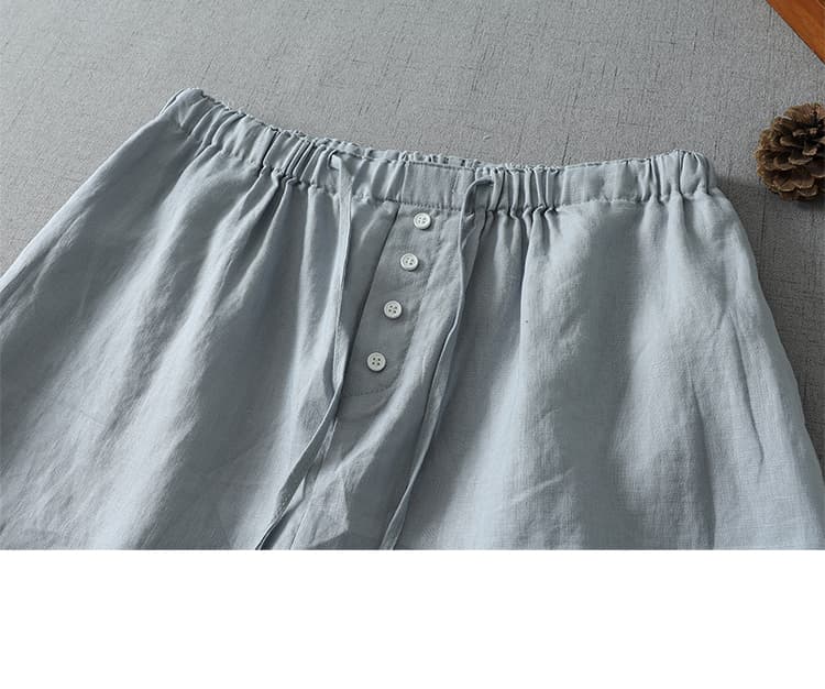 실사 재고 있음 면 린넨 허리밴드 펌프 로프 못 반바지 여성 패션 다용도 슬림해 보이는 허리 넓은 다리가 짧다. 바지 상세 이미지 13