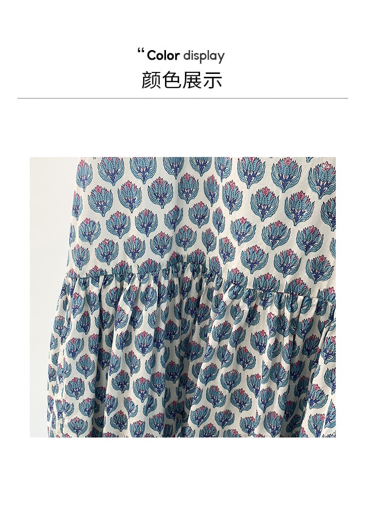 실사 재고 있음 프린트 민소매 여성 드레스 여름 얇고 가벼운 통기성 프릴 돌아 가기 한 지방 치마 스택 착용 싱글 착용 상세 이미지 5