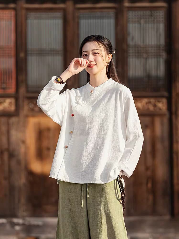 수도원 고급 젠 서비스 여성복 새로운 중식 면 린넨 젠 부처님 부서 여성 의류 단추 맨위 연습 놓다 서비스 여성 이미지 2