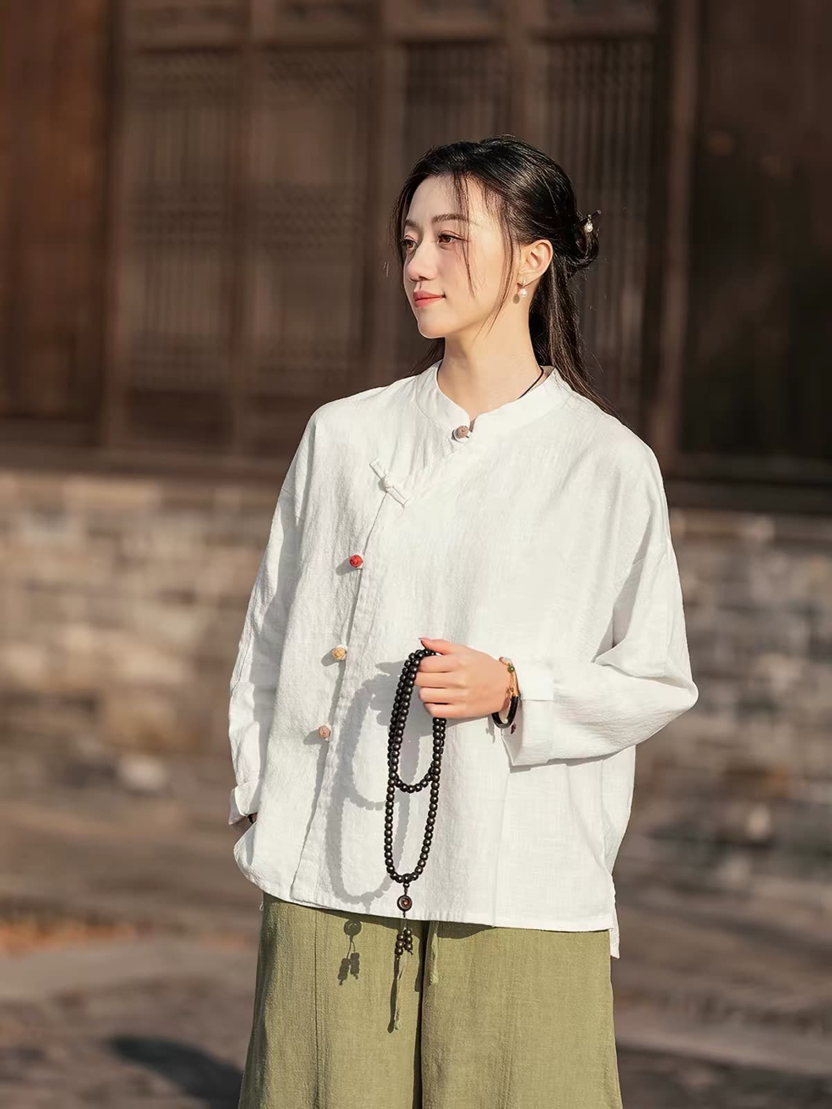 수도원 고급 젠 서비스 여성복 새로운 중식 면 린넨 젠 부처님 부서 여성 의류 단추 맨위 연습 놓다 서비스 여성 이미지 4