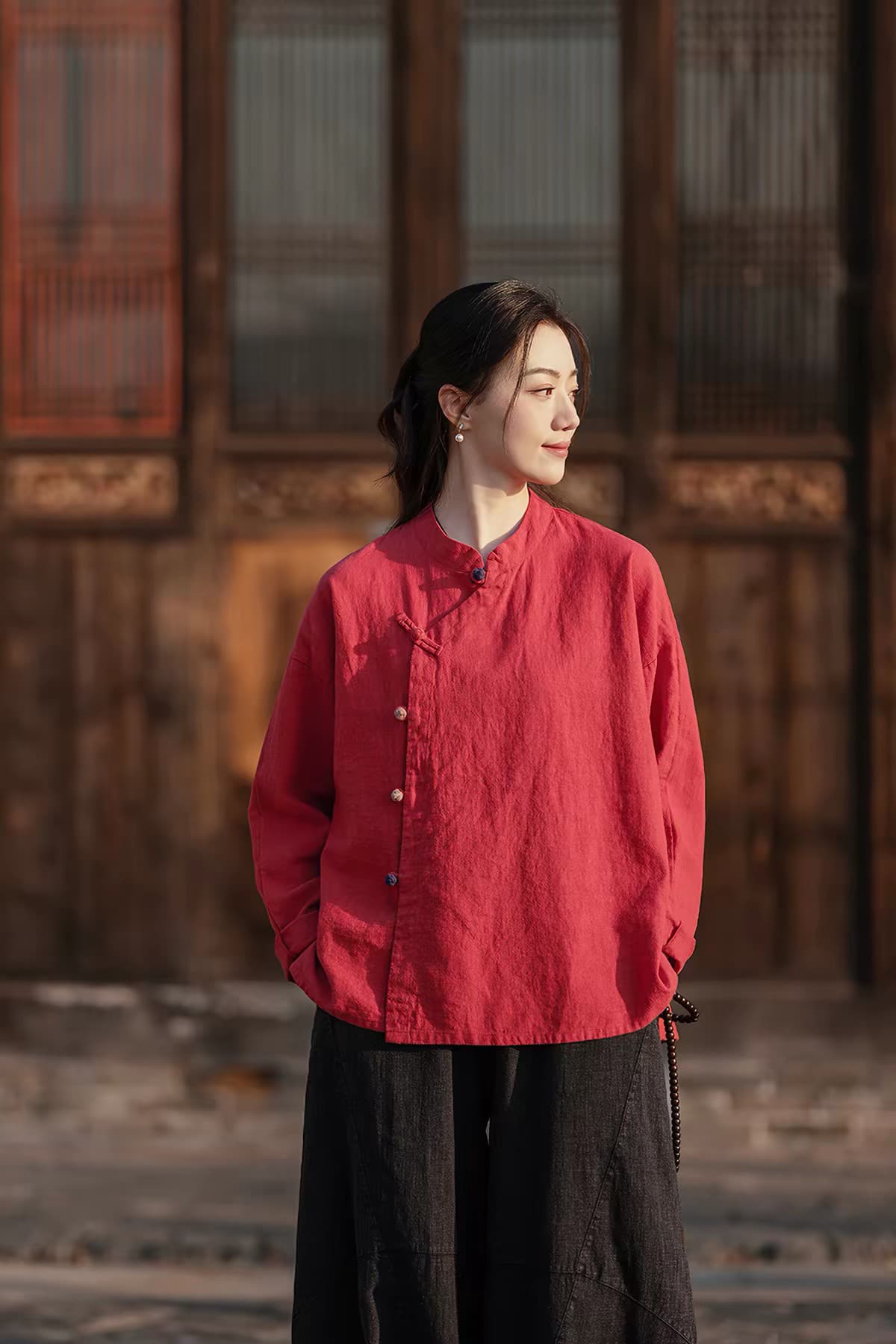 수도원 고급 젠 서비스 여성복 새로운 중식 면 린넨 젠 부처님 부서 여성 의류 단추 맨위 연습 놓다 서비스 여성 상세 이미지 15