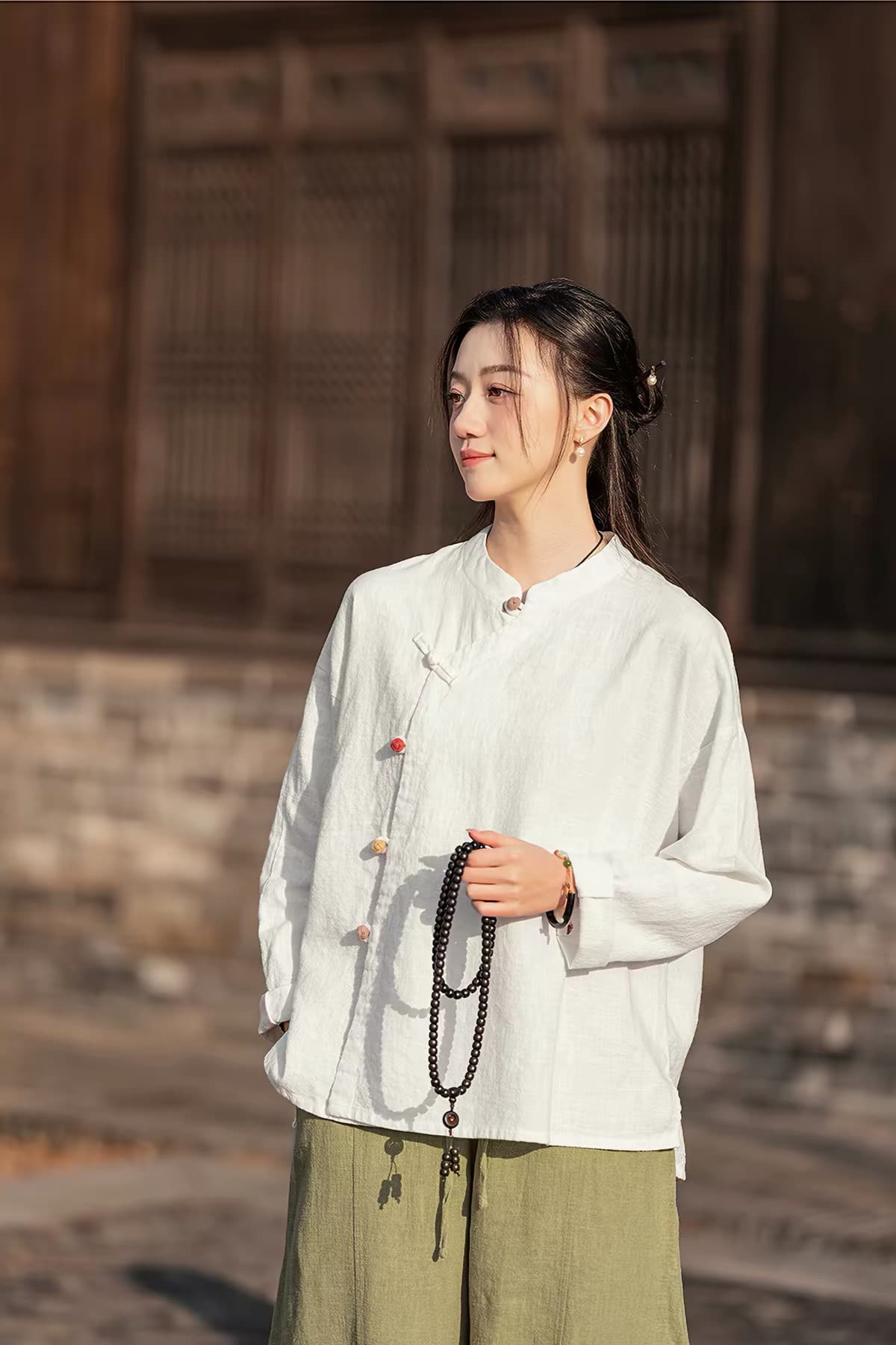 수도원 고급 젠 서비스 여성복 새로운 중식 면 린넨 젠 부처님 부서 여성 의류 단추 맨위 연습 놓다 서비스 여성 상세 이미지 24