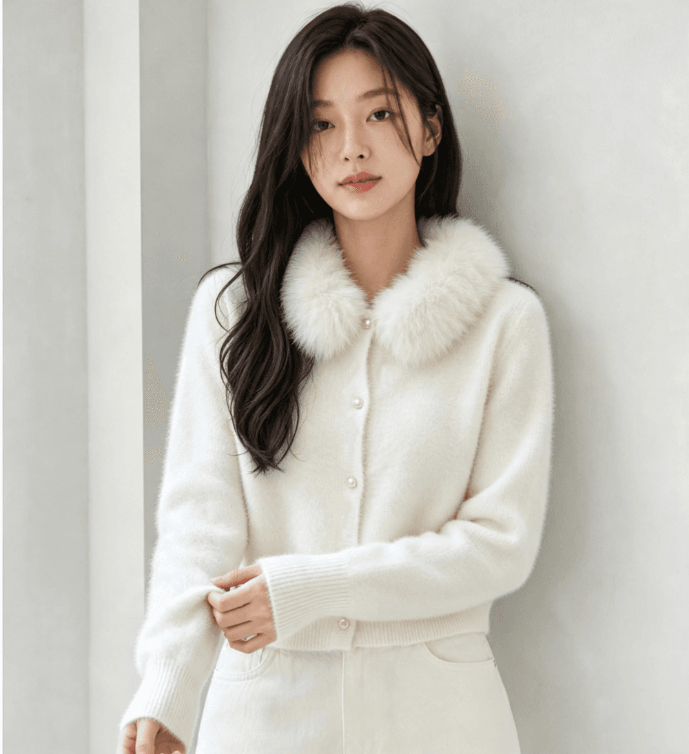 털 모피 칼라 부드러운 찹쌀 니트 오픈 가디건 여성 겨울 새로운 다용도 스웨터 코트 절묘한 긴팔 맨위 상세 이미지 1