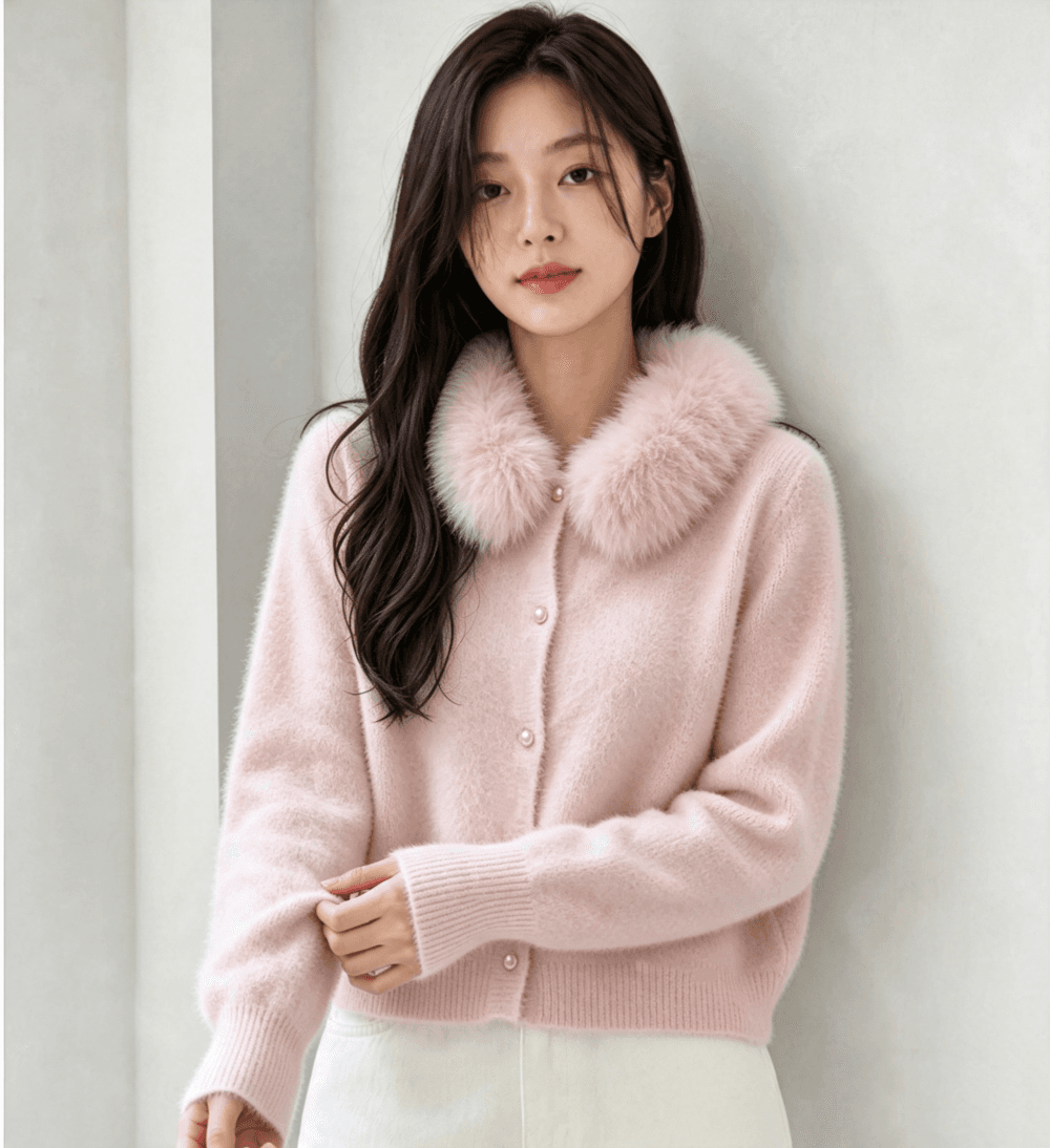 털 모피 칼라 부드러운 찹쌀 니트 오픈 가디건 여성 겨울 새로운 다용도 스웨터 코트 절묘한 긴팔 맨위 상세 이미지 2