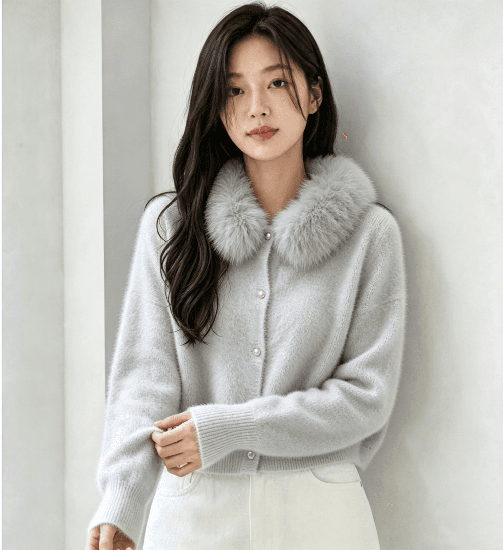 털 모피 칼라 부드러운 찹쌀 니트 오픈 가디건 여성 겨울 새로운 다용도 스웨터 코트 절묘한 긴팔 맨위 상세 이미지 4