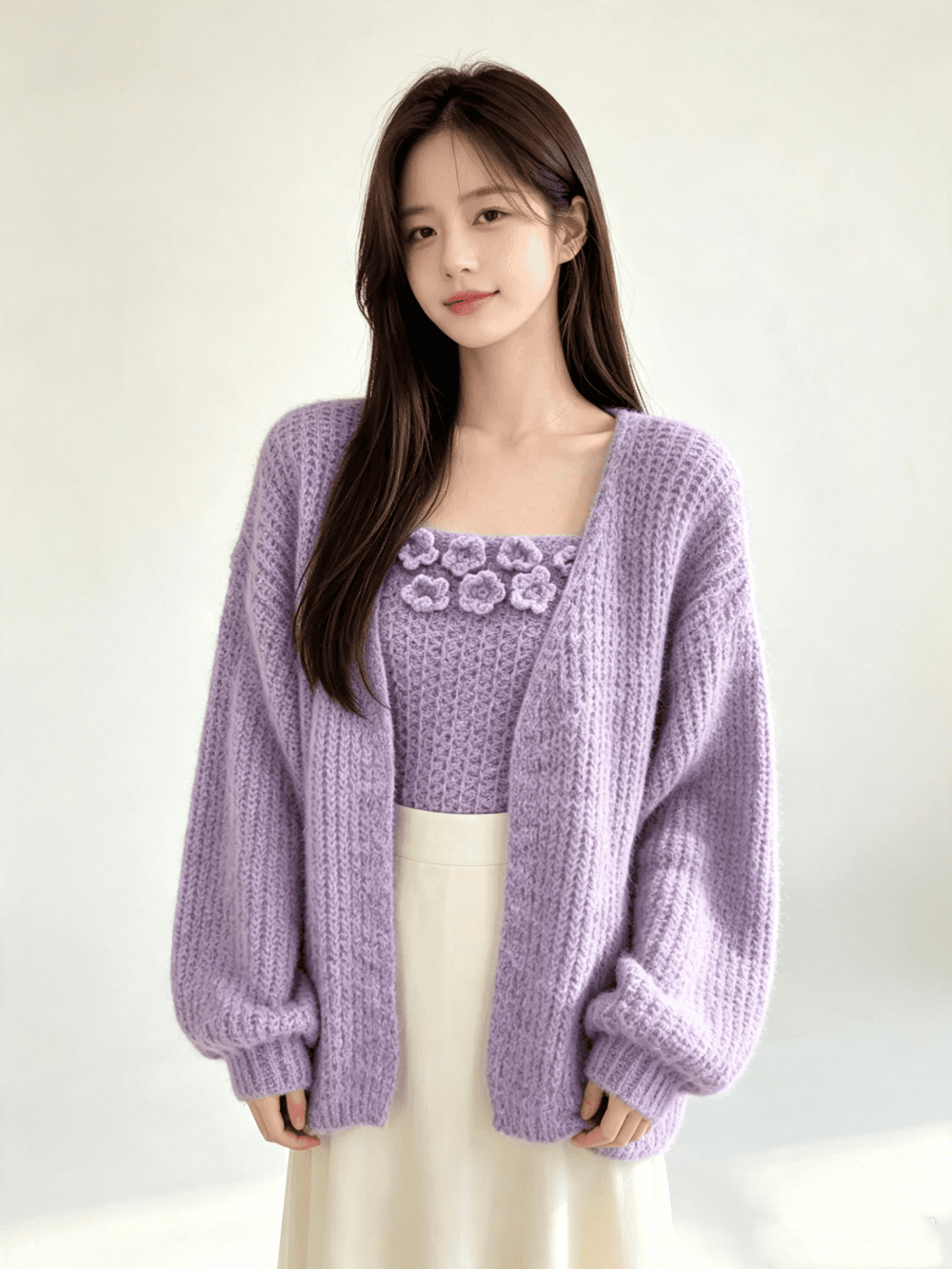 가을 겨울 새로운 스웨터 코트 니트 오픈 가디건 몸매 가꾸기 슬림해 보이는 꽃 포장 가슴 두 조각 여성 세트 상세 이미지 2