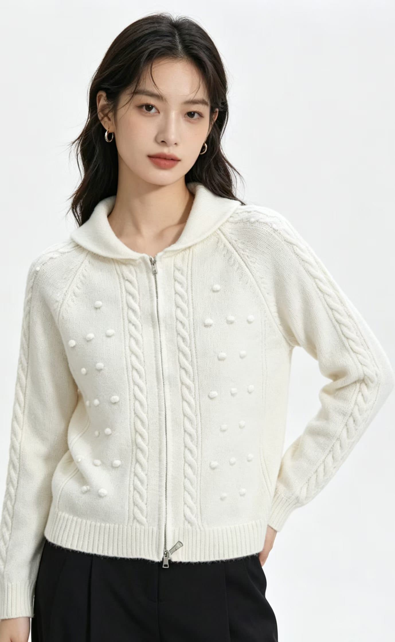 가을 겨울 새로운 한 부서 절묘한 캐주얼 지퍼 니트 오픈 가디건 스웨터 여성 코트 상세 이미지 6