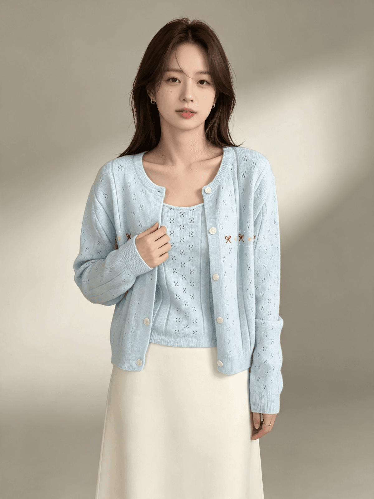 가을 겨울 새로운 한 부서 새로운 달콤함 품격 다용도 슬립 니트 스웨터 스웨터 투피스 세트