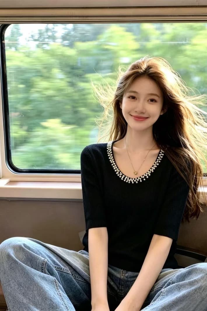 실사 검정색 비즈 박기 반팔 얼음 실크 니트 스웨터 티셔츠 여성 여름 빅 사이즈 지방 mm 슬림해 보이는 표지 배 고급 센스 맨위 이미지 5