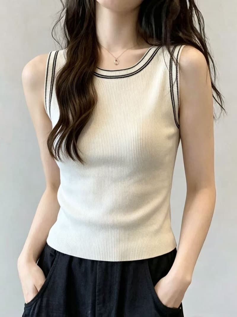 실사 빅 사이즈 여성 의류 지방 mm 2026 봄 여름 새로운 니트 외부 전기 정장 인사이드 가져 가라. 만나는 민소매 조끼 맨위 이미지 2