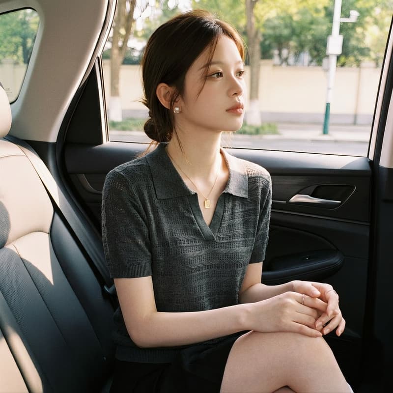 실사 오래된 돈 바람 V넥 아마 니트 반팔 티셔츠 여성 여름 2026 루즈핏 홀로우 아웃 POLO 셔츠 긍정적 인 어깨 의류 상세 이미지 4
