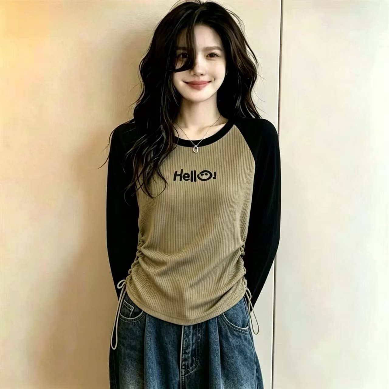 실사 빅 사이즈 이른 가을 아메리칸 삽입 어깨 긴팔 여성 Chic 만나는 인사이드 가져 가라. 펌프 로프 허리 수축 슬림해 보이는 니트 스웨터 상세 이미지 4