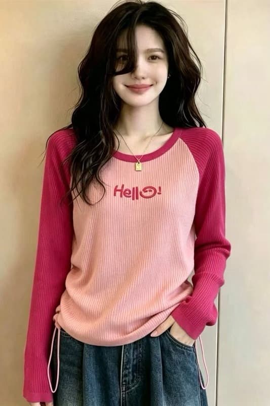 실사 빅 사이즈 이른 가을 아메리칸 삽입 어깨 긴팔 여성 Chic 만나는 인사이드 가져 가라. 펌프 로프 허리 수축 슬림해 보이는 니트 스웨터 이미지 6