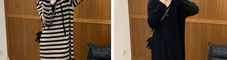 이른 가을 출산 착용 한국 스타일 느긋한 바람 후드 니트 드레스 패션 루즈핏 캐주얼 스트라이프 모유 수유 상세 이미지 24