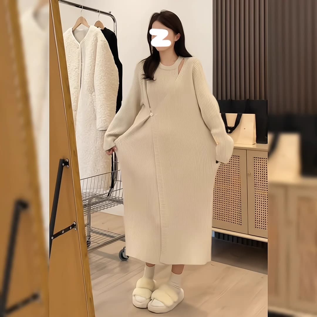 출산 착용 가을 겨울 한국 스타일 디자인 센스 패션 루즈핏 다용도 니트 수유 스웨터 드레스 상세 이미지 7