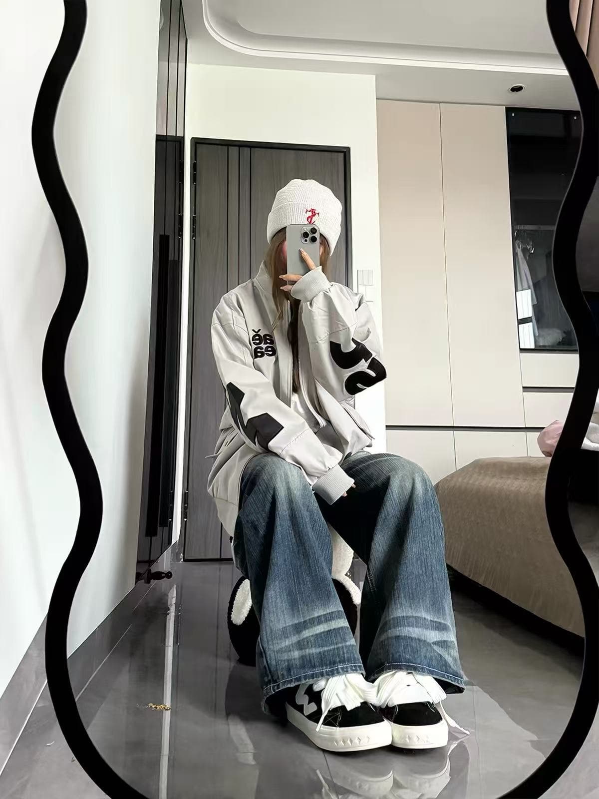 xkshuo 아메리칸 거리 알파벳 막대기 가죽 자수 플라잉 재킷 남녀 루즈핏 캐주얼 야구 지퍼 재킷 이미지 2