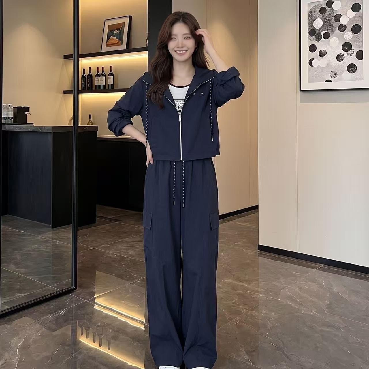 2026 가을 신제품 캐주얼 연령 감소 야외 재킷 조끼 워크웨어 와이드 레그 팬츠 3종 세트 세트 여성 청춘 트렌디 이미지 4