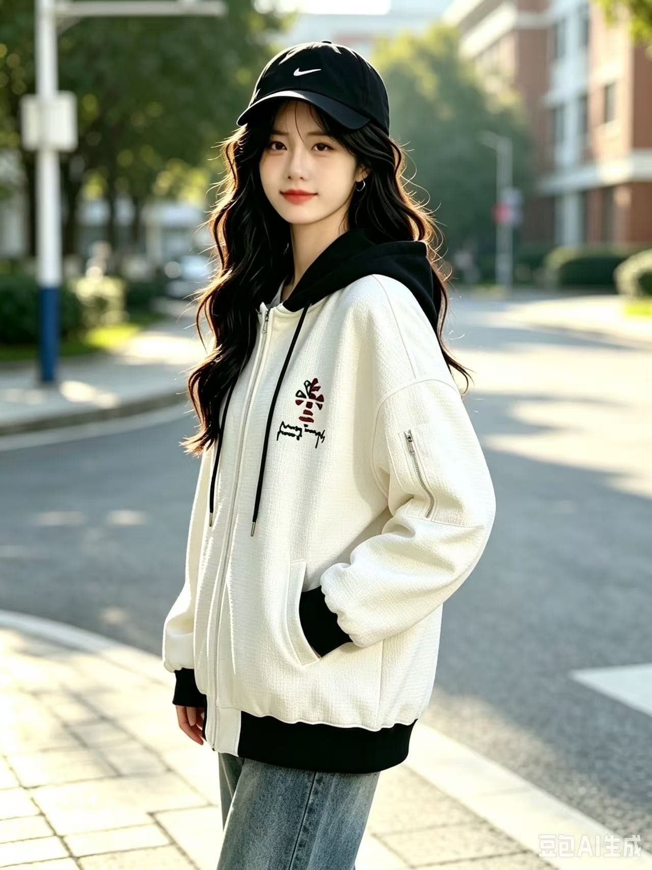 학원 스타일 프린트 여성 코트 2026 봄 가을 새로운 청소년 한 부서 루즈핏 캐주얼 야구 유니폼 후드티 이미지 2