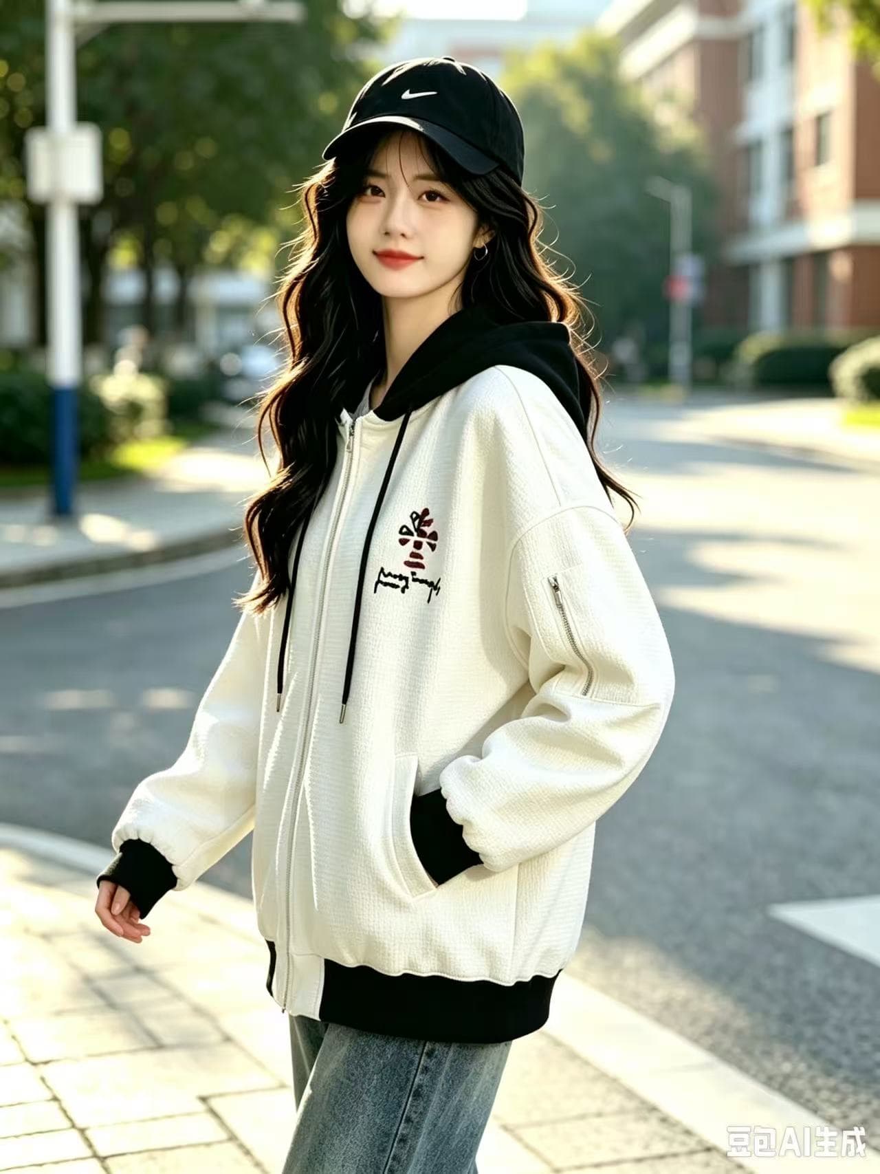 학원 스타일 프린트 여성 코트 2026 봄 가을 새로운 청소년 한 부서 루즈핏 캐주얼 야구 유니폼 후드티 상세 이미지 2