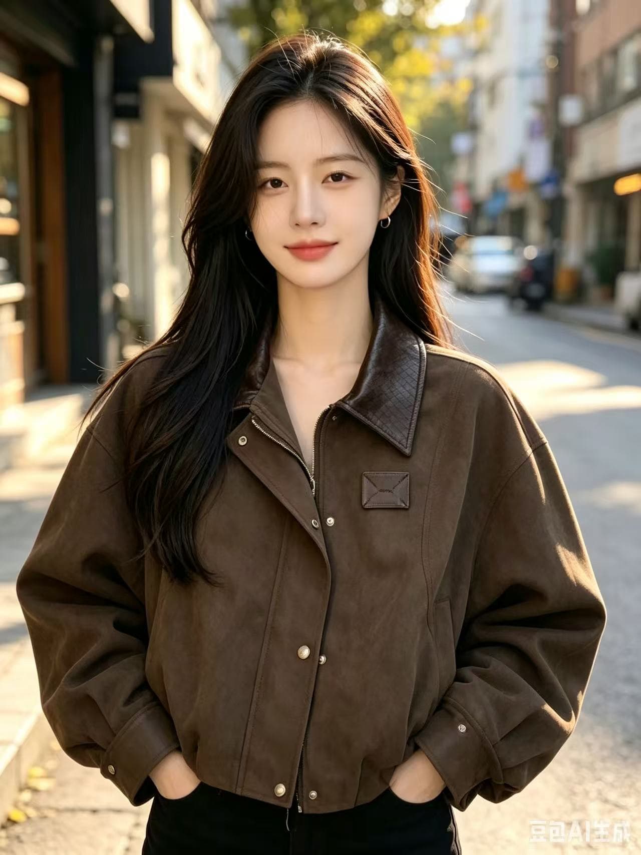 레트로 한 부서 가죽 스티칭 폴로 칼라 루즈핏 가을 어깨 쇼트 스타일 재킷 2026 가을 새로운 이미지 2