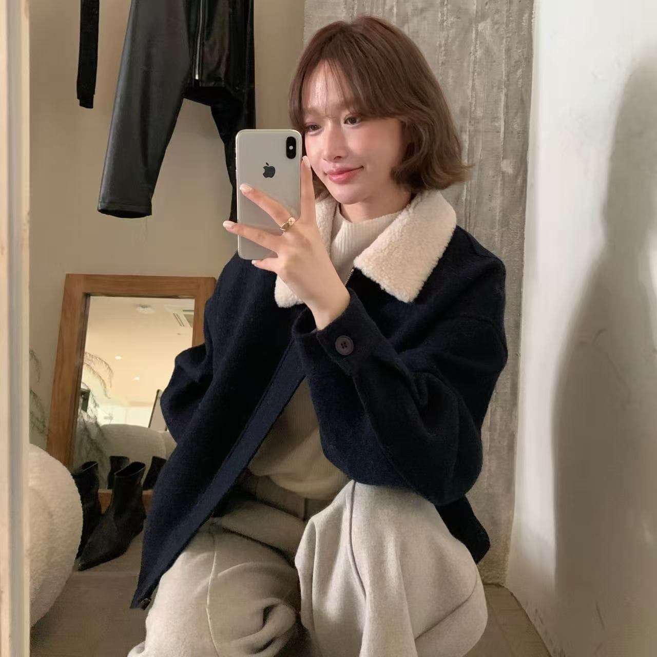 imiss 한 부서 폴로 칼라 패치워크 색상 양 낙타 털 재킷 2026 가을 겨울 새로운 지퍼 보온 다용도 맨위 여성 상세 이미지 5