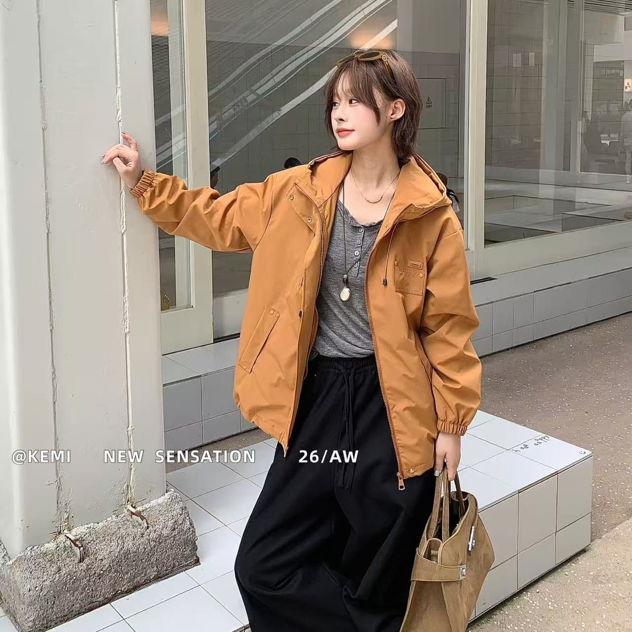 한국 스타일 2026 가을 새로운 미니멀리즘 다용도 여성 루즈핏 슬림해 보이는 재킷 바람막이 여성 의류 이미지 6