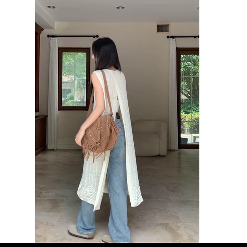 구오 지우주지 뭐라구? 느긋한 한 바람 민소매 분위기 센스 니트 홀로우 아웃 블라우스 양성 및 음성 둘 착용 g9s349449 이미지 5