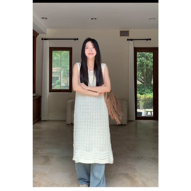 구오 지우주지 뭐라구? 느긋한 한 바람 민소매 분위기 센스 니트 홀로우 아웃 블라우스 양성 및 음성 둘 착용 g9s349449 상세 이미지 8