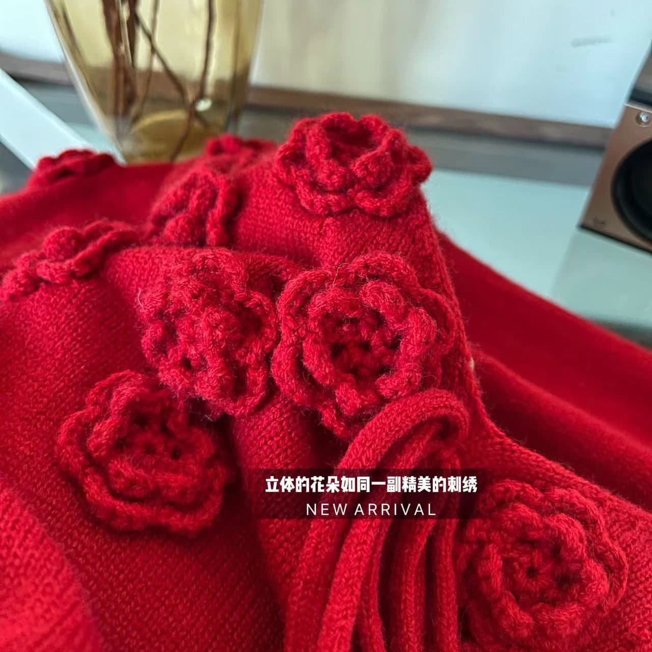 꽃 리플 꽃 바다 rare me 프랑스식 느긋한 부드러운 바람 수공 자수 스웨터 하이웨이스트 V넥 니트 맨위 이미지 5