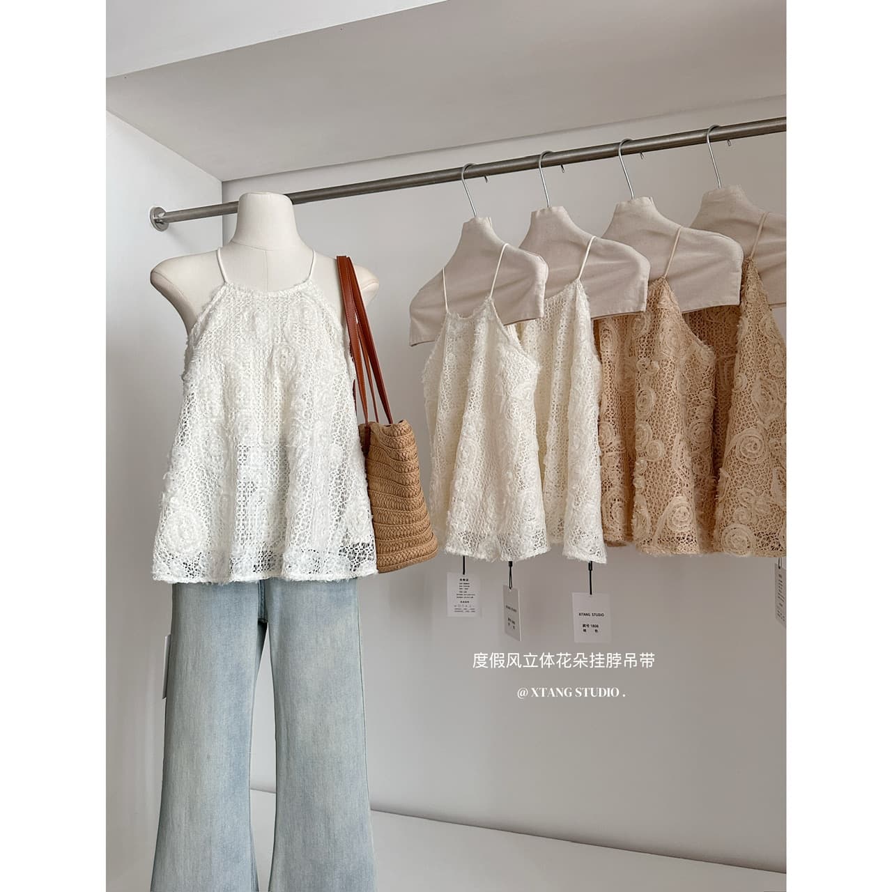 여름 한 부서 순수한 욕망 분위기 센스 홀로우 아웃 레이스 자수 행침 목 조끼 작은 셔츠 민소매 맨위 이미지 5