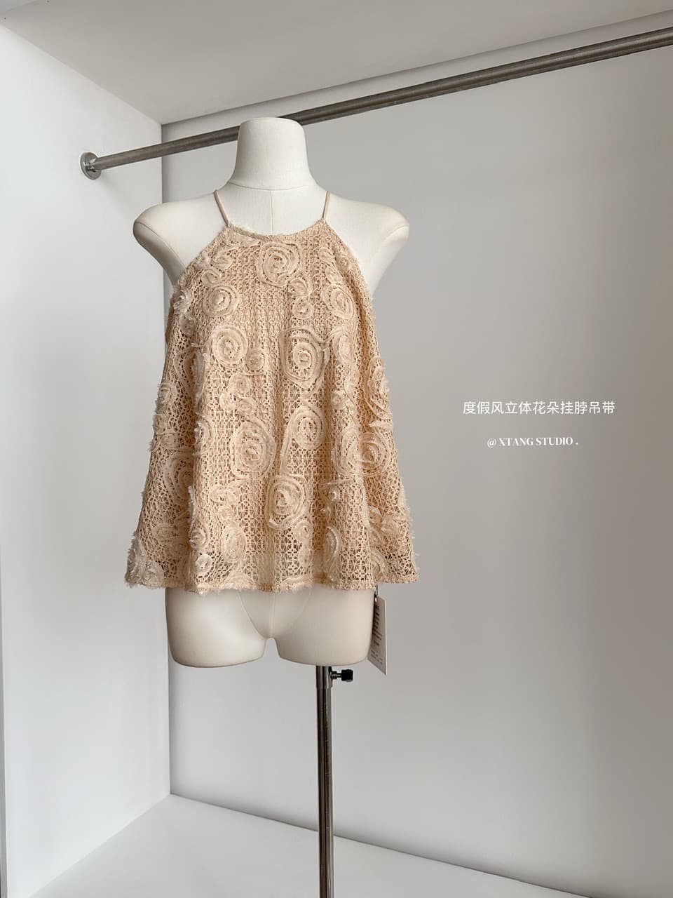 여름 한 부서 순수한 욕망 분위기 센스 홀로우 아웃 레이스 자수 행침 목 조끼 작은 셔츠 민소매 맨위 이미지 4