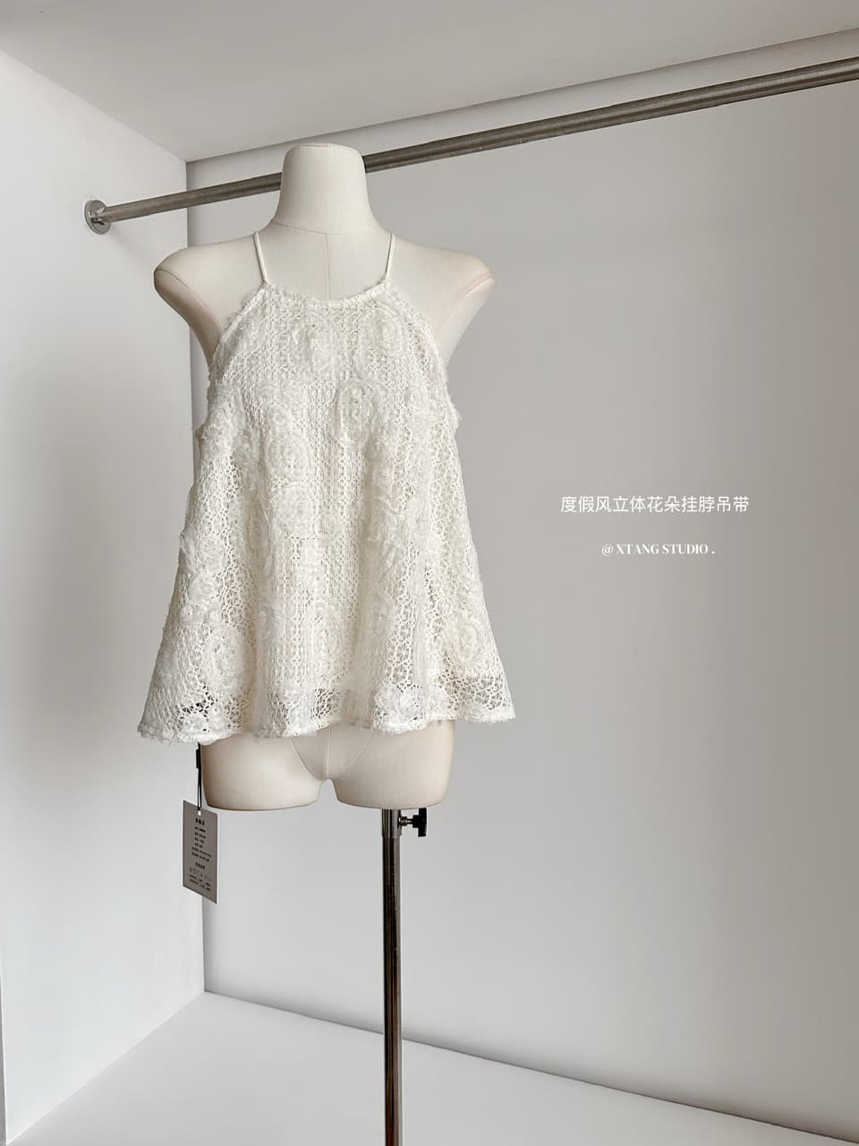 여름 한 부서 순수한 욕망 분위기 센스 홀로우 아웃 레이스 자수 행침 목 조끼 작은 셔츠 민소매 맨위 이미지 3