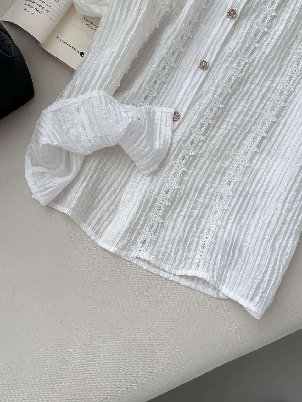 작은 키 착용 가져 가라. 전체 집합 거품 소매 홀로우 아웃 셔츠 코디 꽃무늬 반신 스커트 두 조각 세트 드레스 여성 상세 이미지 10
